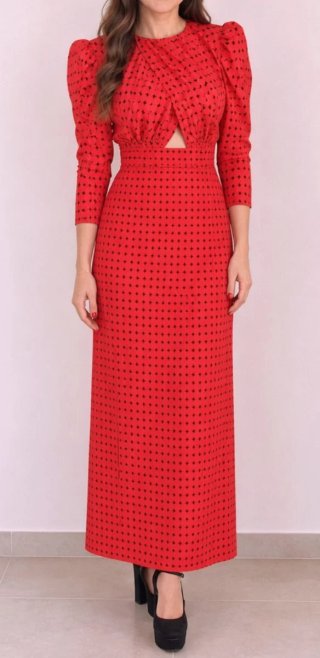 Vestido largo rojo con estampado