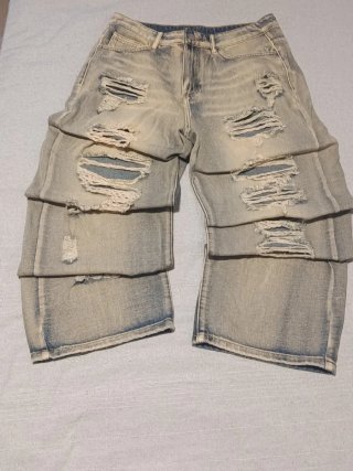 Pantalones Anchos Azul Desgastado