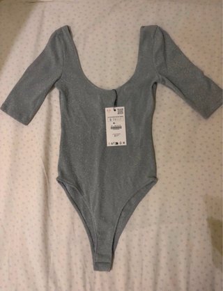 Body Lurex Zara Plateado Talla S