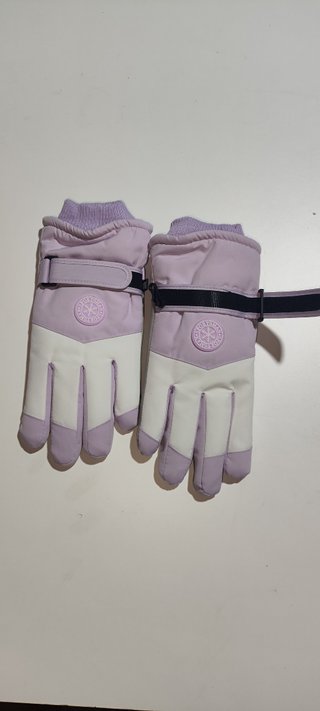 Guantes de esquí o moto lilas y blancos