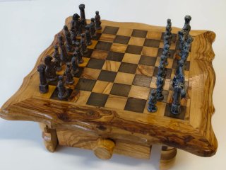 Ajedrez artesanal madera de olivo + las 32 piezas