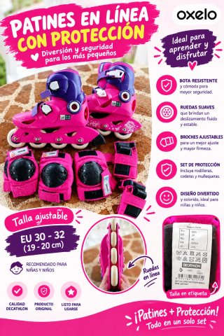 Patines en línea Oxelo con protecciones y casco