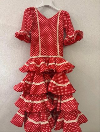 Traje de flamenca niña rojo con lunares