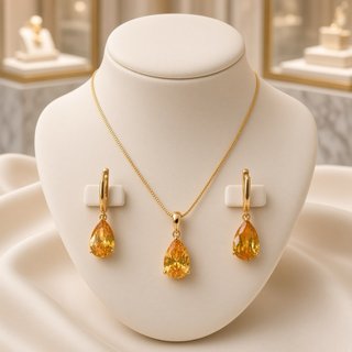 Conjunto  de Collar y Pendientes de Citrino