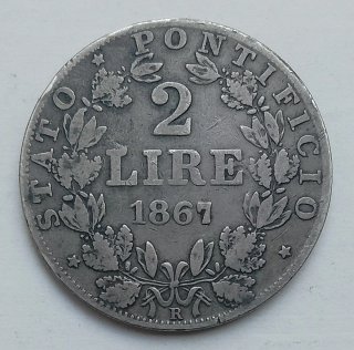 Stato Pontificio, Pio IX. 2 Lire 1867.R Argento