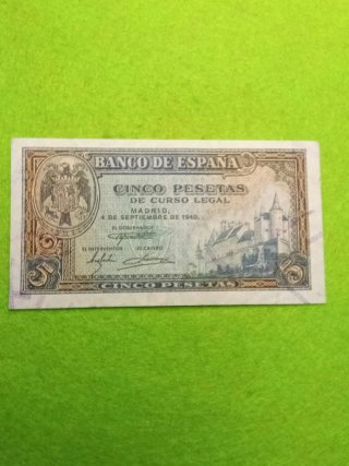 Billete 5 Pesetas 4 Septiembre 1940 en excelente