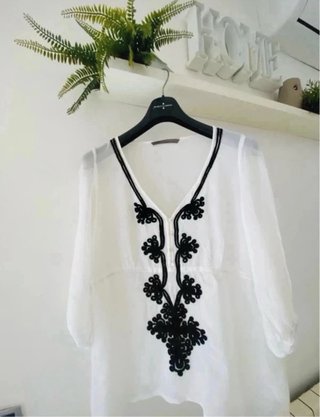 Blusa Zara Boho Chic Blanca y Negra