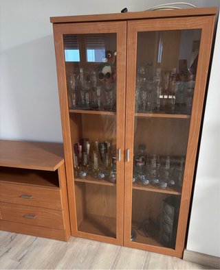 Mueble de Salón con Vitrina 3 camas mesillascómoda