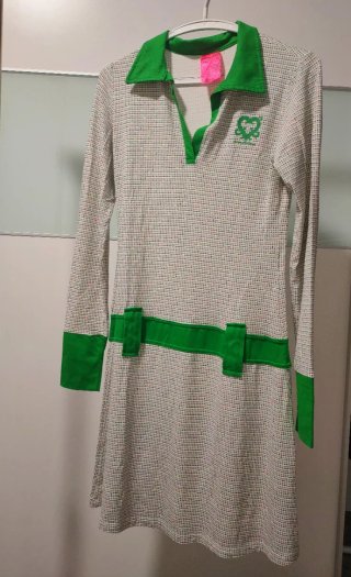 Vestido Manga Larga Blanco y Verde