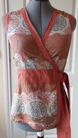 Terracotta and Beige Cotton Wraparound Tunic. Gold