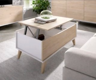 Mesa de Centro Elevable NESS Blanco y Roble