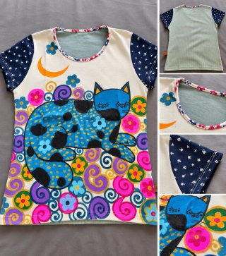 Camiseta artesanal Chica Estampada Gato