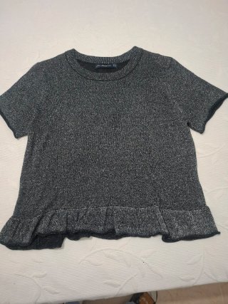 Camiseta Zara Brillo Plata y Negro Talla S