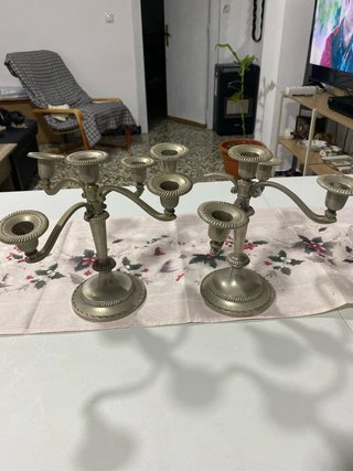 Set de 2 Candelabros de Latón Antiguos