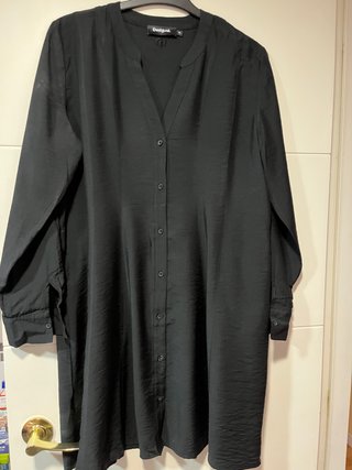 Vestido Desigual Negro con Cinturón Talla XL