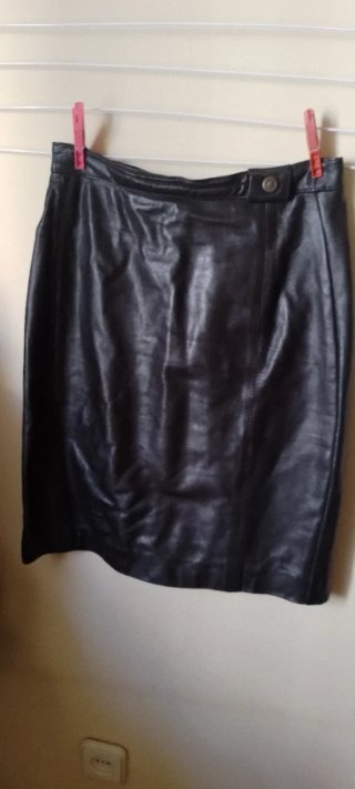 Falda Recta de Cuero Marrón Talla 38