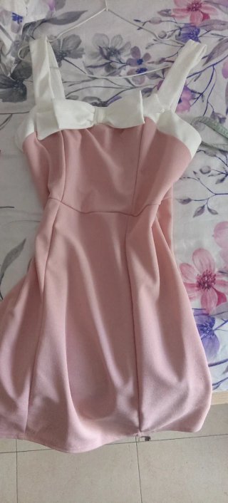 Vestido Algodón Rosa y Blanco Talla L