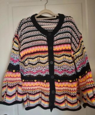 Cardigan de Punto Calado Multicolor