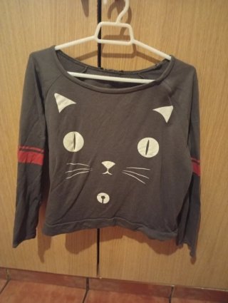 Camiseta Gris con Estampado de Gato