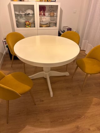 Mesa de Comedor Redonda Blanca extensible