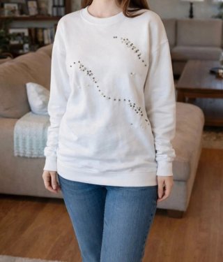 Jersey Blanco con Detalles de Perlas