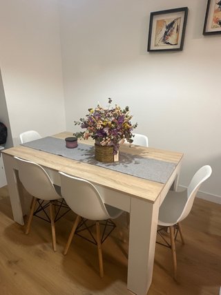 Conjunto de Mesa y 6 Sillas Blanco y Madera