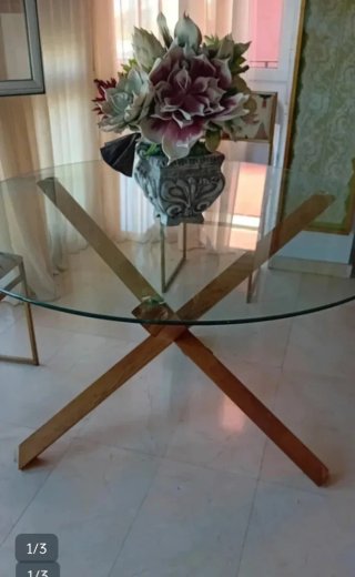Mesa de Comedor Redonda Cristal y Madera 120cm