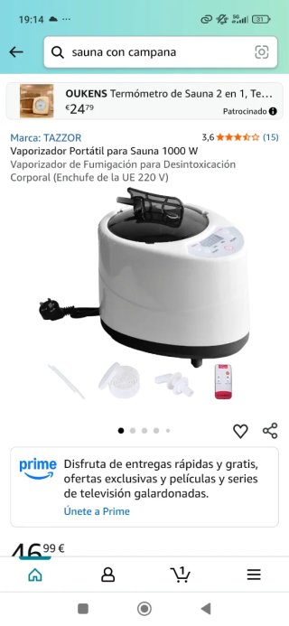 Vaporizador Portátil para Sauna 1000W