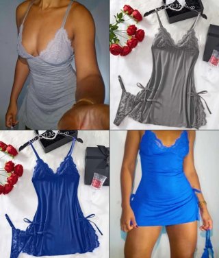 Camisón sexy azul o gris con Encaje acompaña tanga