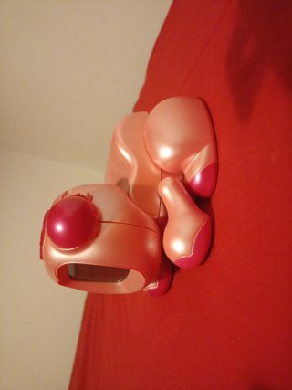 Muñeco robótico rosa.