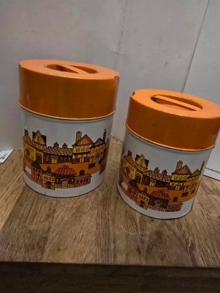 2 Scatole di Latta Vintage Anni 70 bianca arancio
