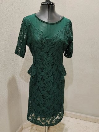 Vestido fiesta manga corta encaje talla M