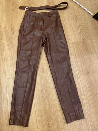 Pantalón de Polipiel Marrón Talla 34