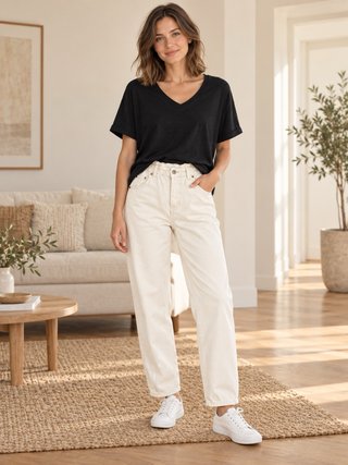 Conjunto Camiseta Negra y Pantalón Blanco T.M