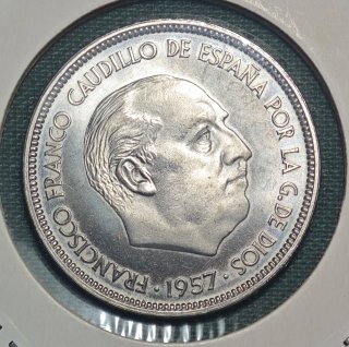 50 PESETAS ESTADO ESPAÑOL 1957 (*19-73) ARM PROOF