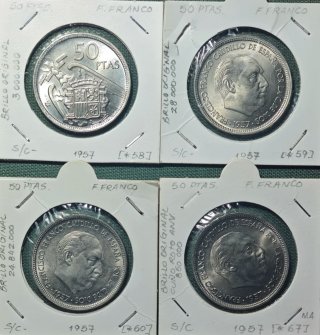 50 PESETAS 1957 (58)(59)(60)(67)(71) SC (72) PROOF