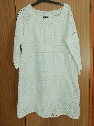 Vestido Blanco Calado Antea Talla 46. 100% algodón