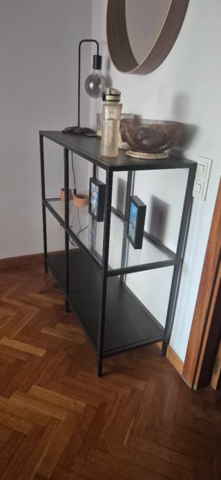 Dressoir recibidor de metal y cristal