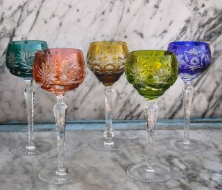 5 Copas de Cristal Tallado-Estilo Bohèmia