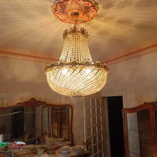 Lámpara de araña con lágrimas de cristal vintage