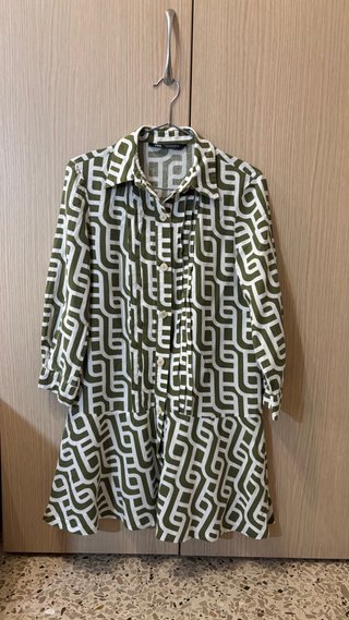Vestido Camisero Zara Estampado Verde Talla M