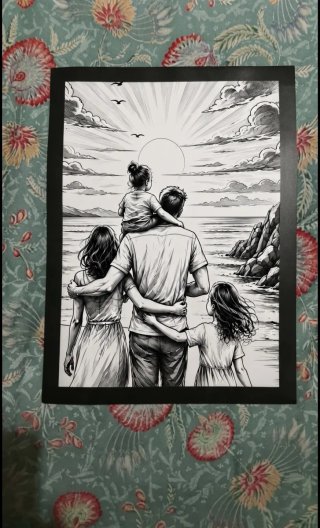 Poster in bianco e nero famiglia al mare