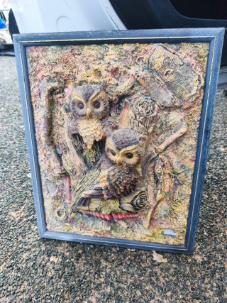Cuadro Decorativo con Relieve de Búhos