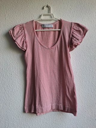 Camiseta Zara Rayas Mangas Volantes Talla M