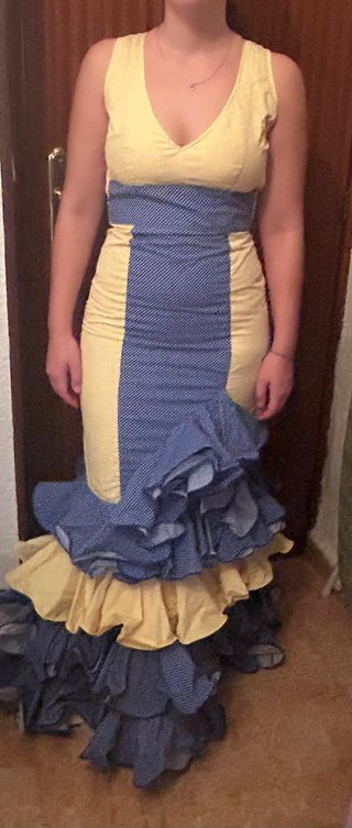 Traje de flamenca amarillo y azul talla 36