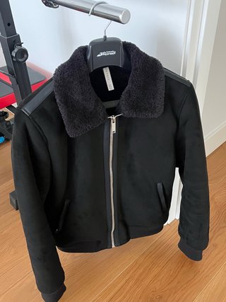 Cazadora Zara Negra Ante y Borrego Talla M