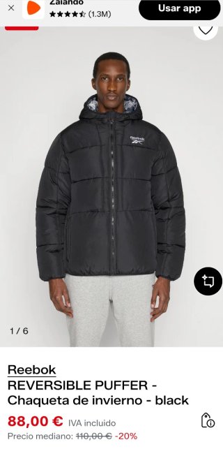 Plumas Reversible Reebok Negro Talla M