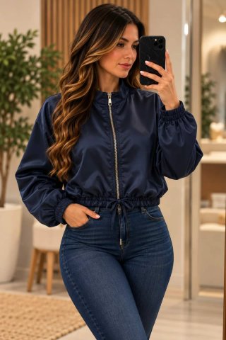 Chaqueta Azul Estilo Bomber