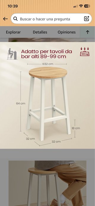 Set di 2 Sgabelli da Cucina 64 cm