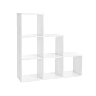 Estantería escalonada y librería blanca de 6 cubos